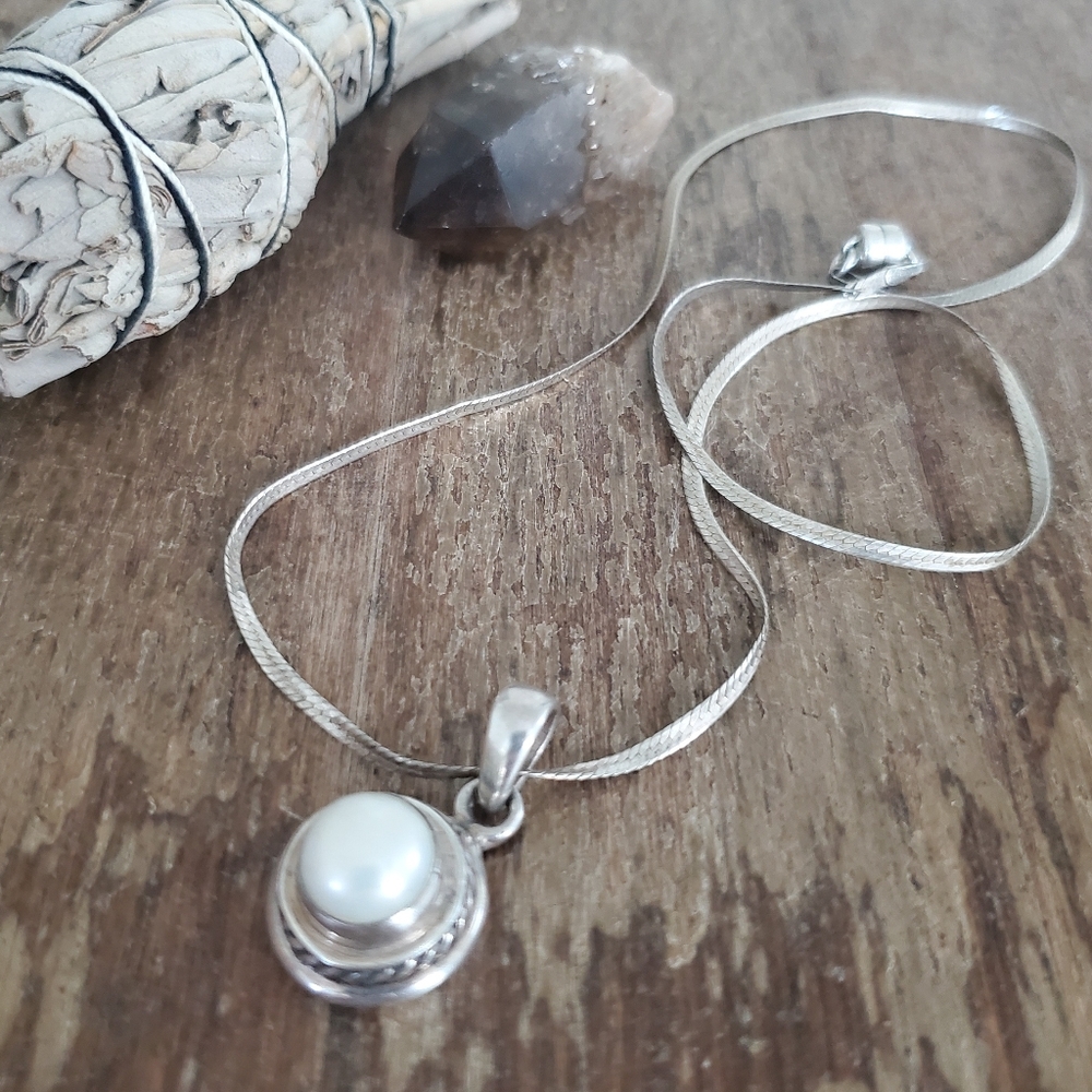 sterling silver small pearl pendant 925 italy herringbone chain classic necklace